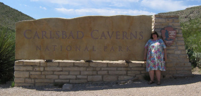 New Mexico: Meredith at Carlsbad Caverns in front of the sign