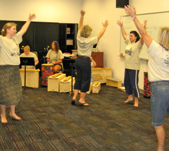 the dancers and some of the instrument players for a recorder piece we did